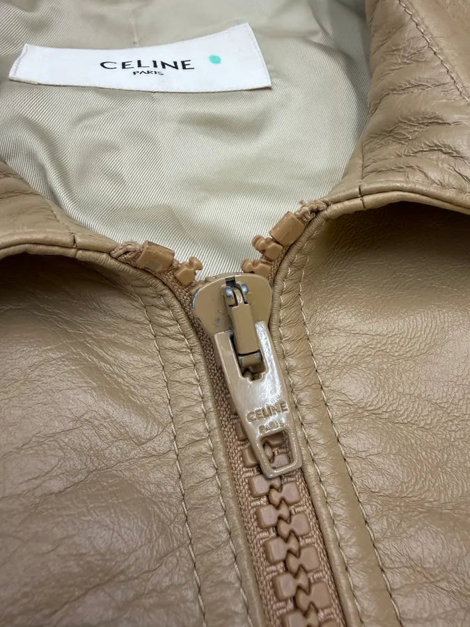 AW2021 Celine Beige Leather Bomber Jacket by Hedi Slimane vylodmg 12
