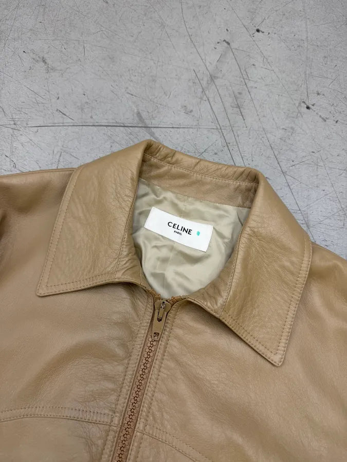 AW2021 Celine Beige Leather Bomber Jacket by Hedi Slimane vylodmg 13