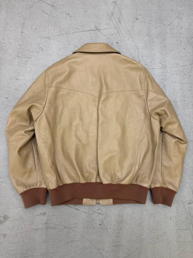 AW2021 Celine Beige Leather Bomber Jacket by Hedi Slimane vylodmg 2