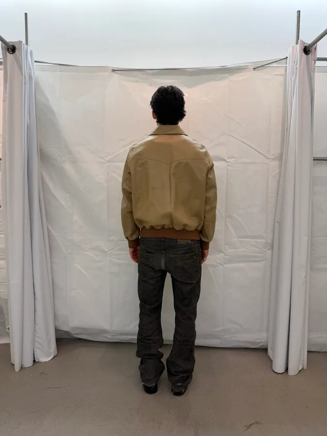 AW2021 Celine Beige Leather Bomber Jacket by Hedi Slimane vylodmg 8