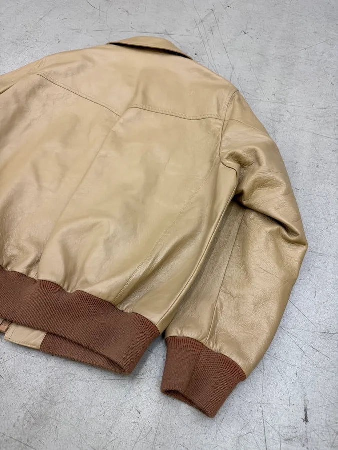 AW2021 Celine Beige Leather Bomber Jacket by Hedi Slimane vylodmg 9