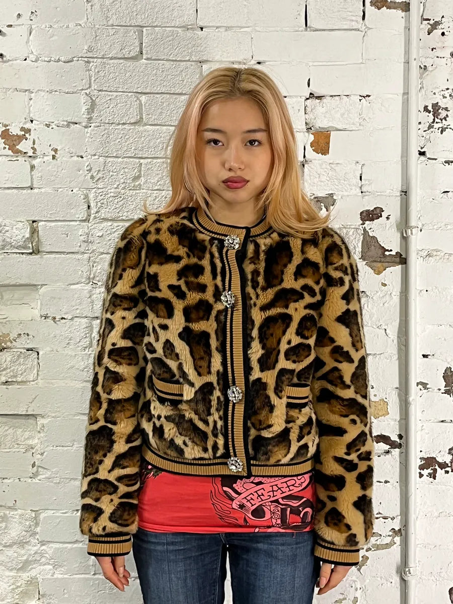 AW2021 Dolce & Gabbana Leopard Print Fur Bomber Cardigan Jacket gXTZrcC 1