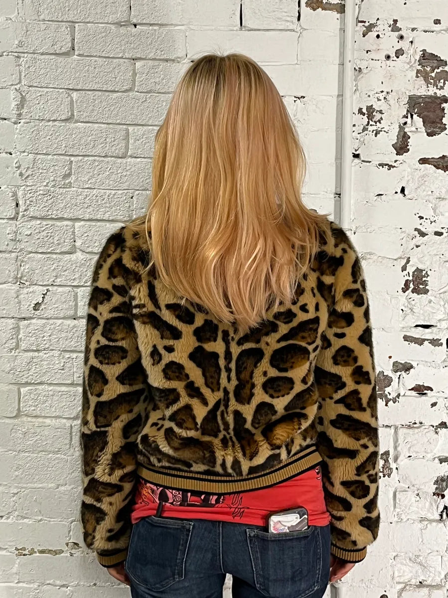 AW2021 Dolce & Gabbana Leopard Print Fur Bomber Cardigan Jacket gXTZrcC 2