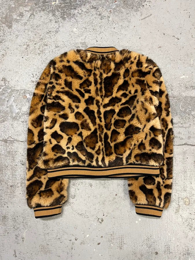 AW2021 Dolce & Gabbana Leopard Print Fur Bomber Cardigan Jacket gXTZrcC 3