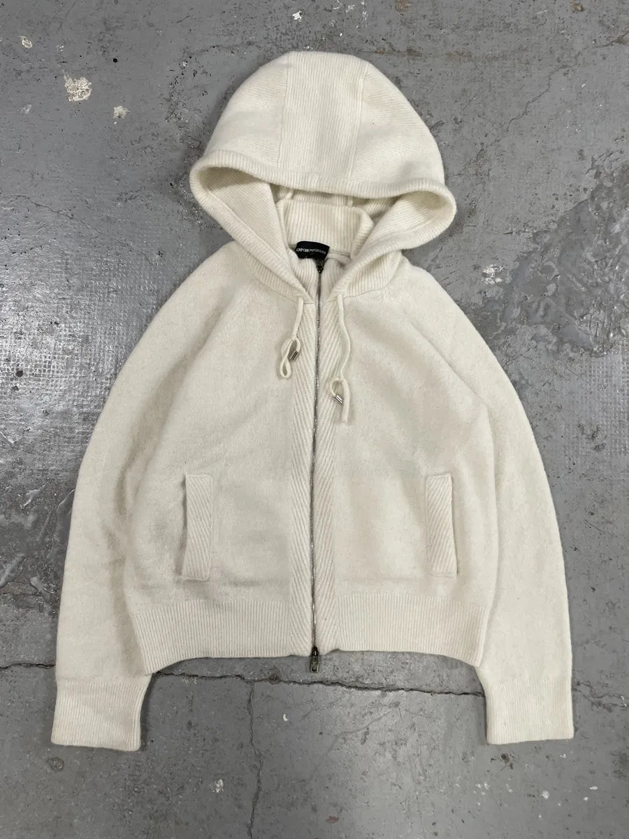 AW2021 Emporio Armani Beige Wool Hooded Zip-Up Sweater (S) 0