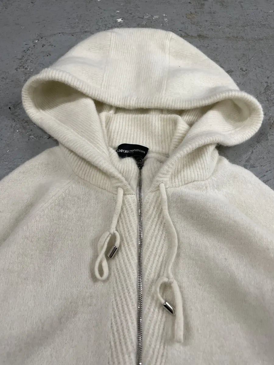 AW2021 Emporio Armani Beige Wool Hooded Zip-Up Sweater (S) 2