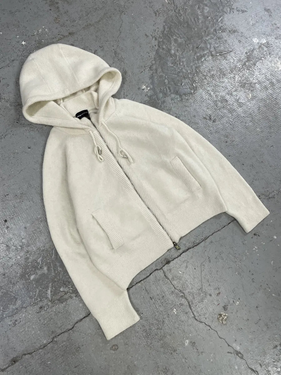 AW2021 Emporio Armani Beige Wool Hooded Zip-Up Sweater (S) 3