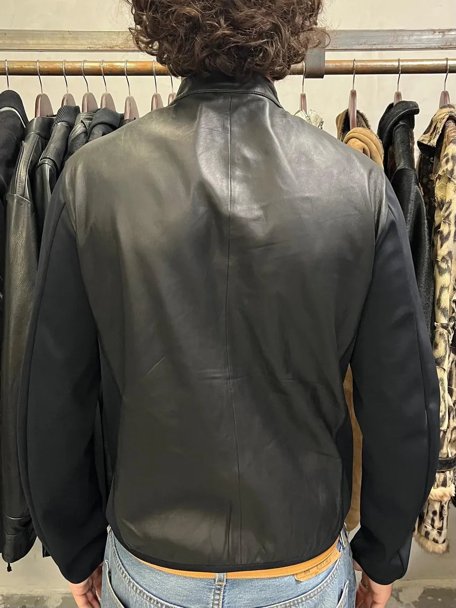 AW2021 Emporio Armani Black Leather Hybrid Jacket fONEXcG 3