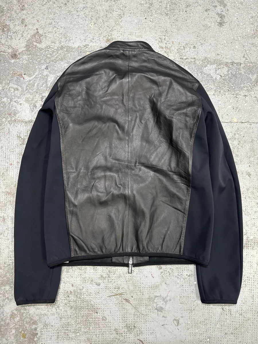 AW2021 Emporio Armani Black Leather Hybrid Jacket fONEXcG 4