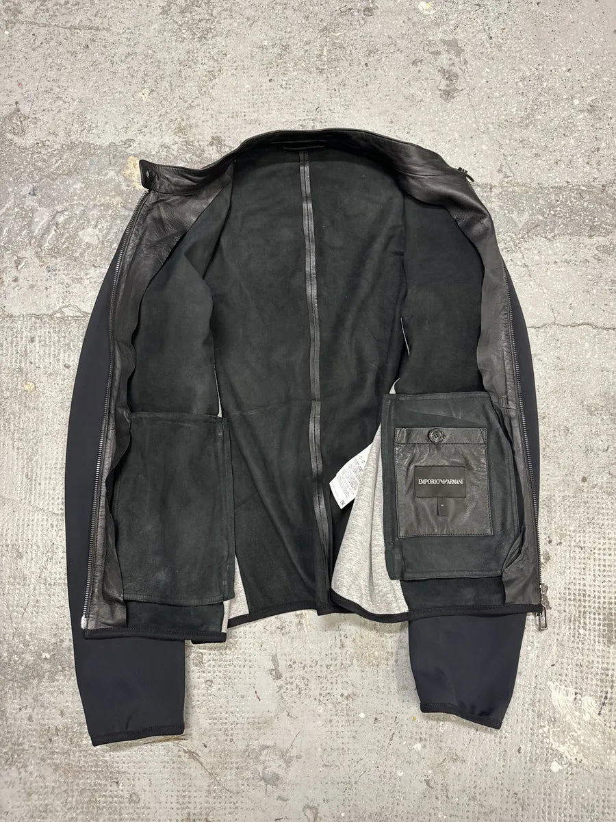 AW2021 Emporio Armani Black Leather Hybrid Jacket fONEXcG 6