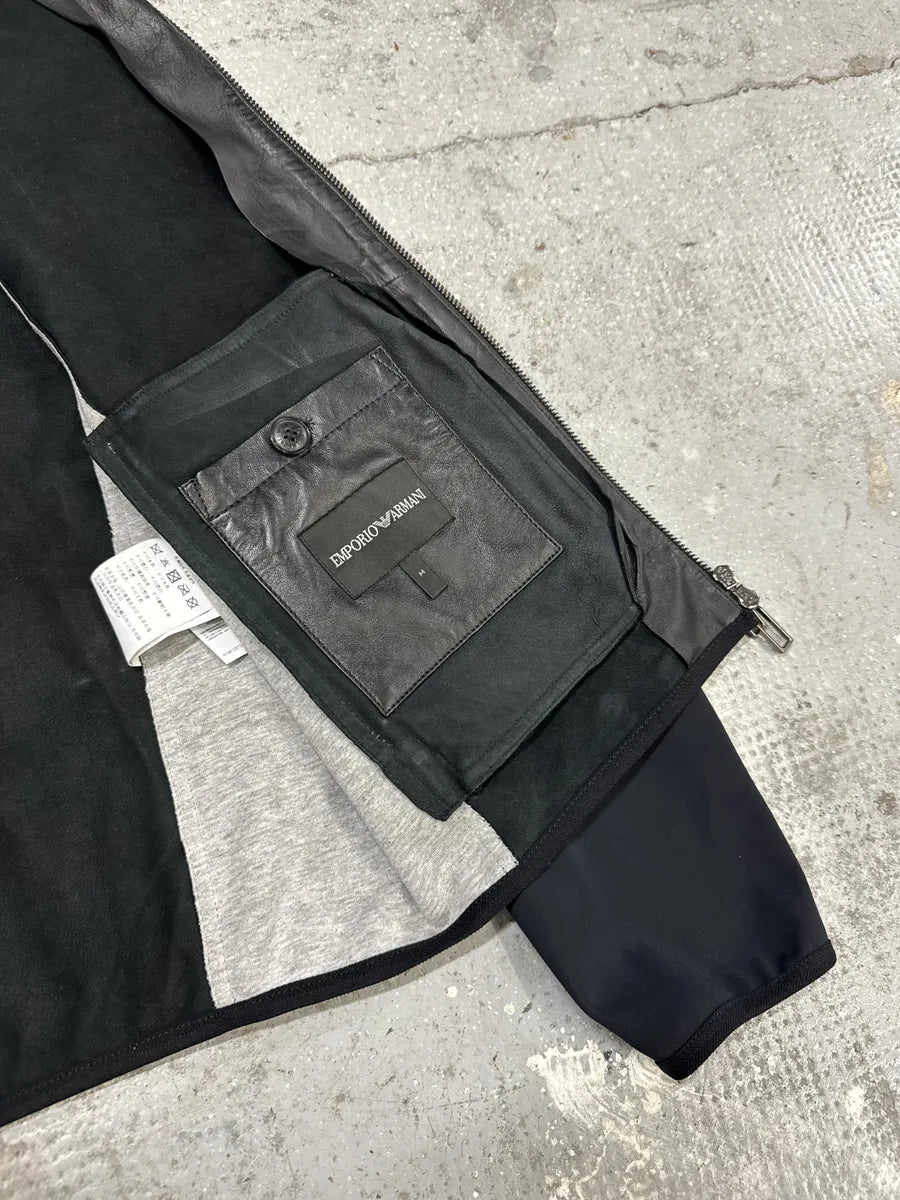AW2021 Emporio Armani Black Leather Hybrid Jacket fONEXcG 8