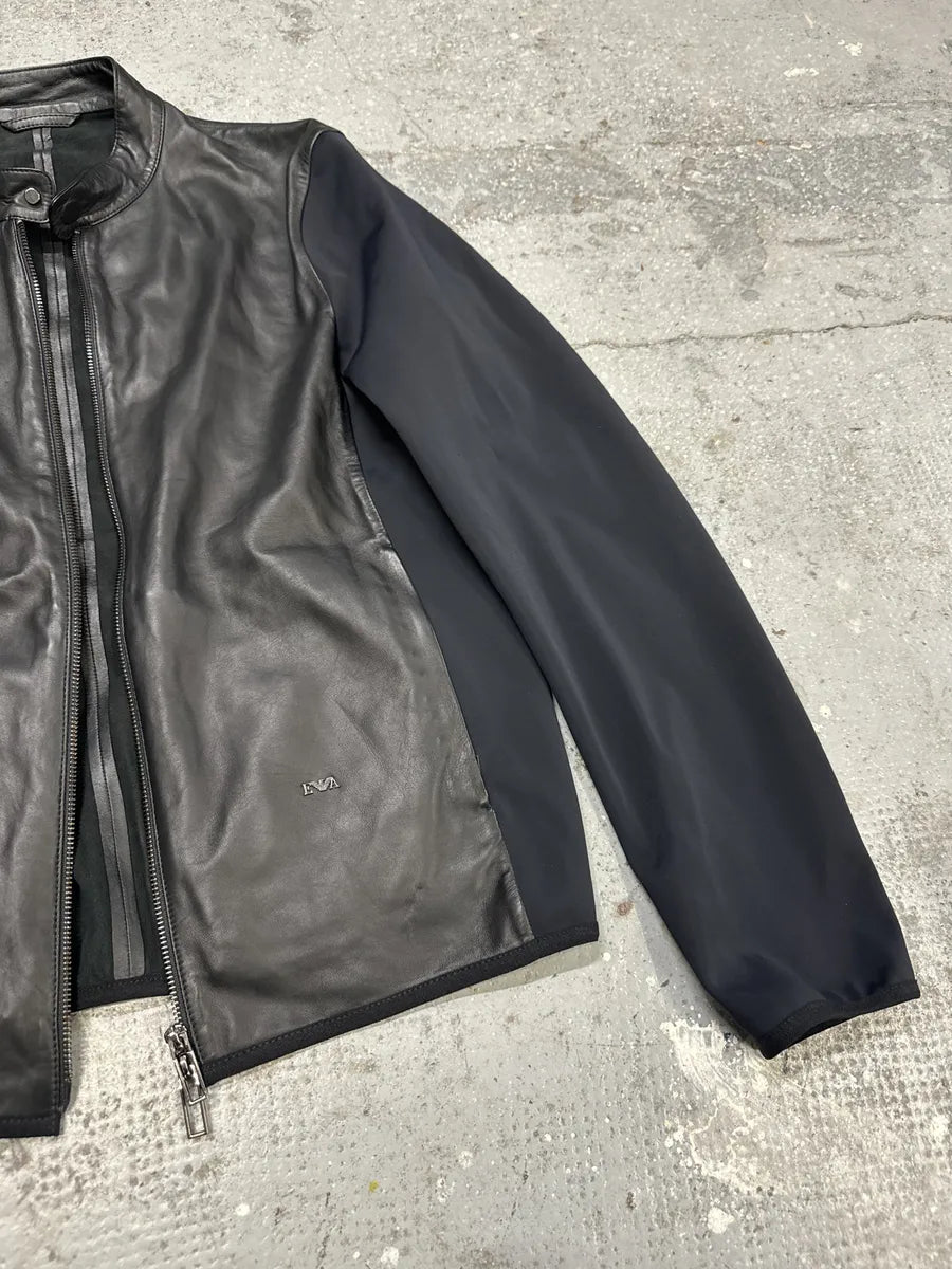AW2021 Emporio Armani Black Leather Hybrid Jacket fONEXcG 9