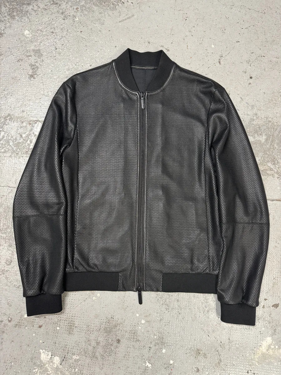 AW2021 Emporio Armani Black Perfored Leather Jacket (M/L) iaSbwvt 0