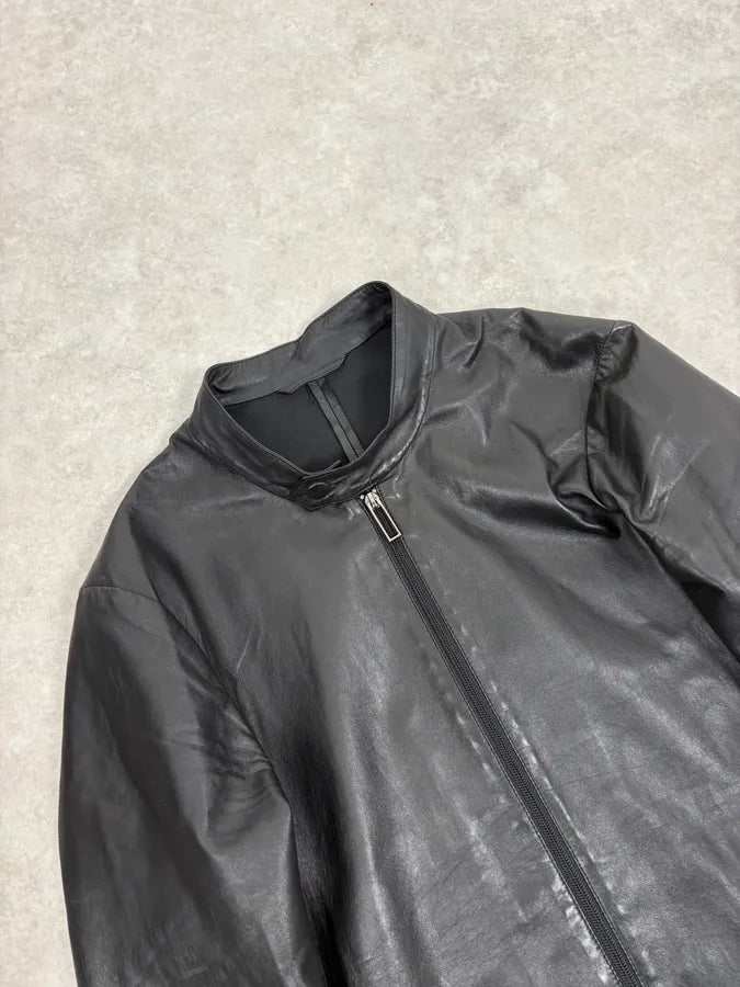 AW2021 Emporio Armani Black Premium Minimalist Leather Jacket uhIPqeO 2