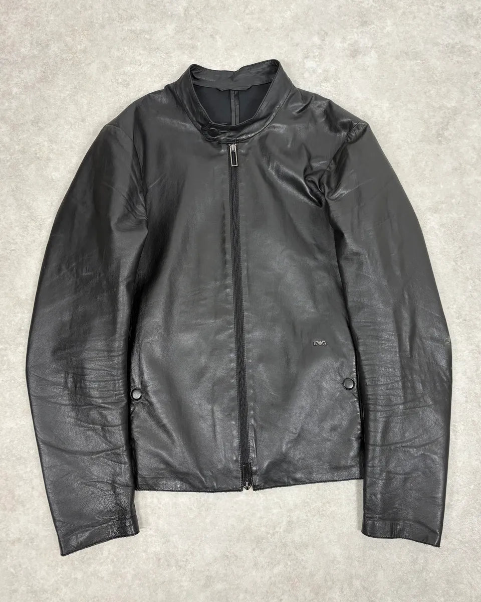 AW2021 Emporio Armani Black Premium Minimalist Leather Jacket uhIPqeO 0