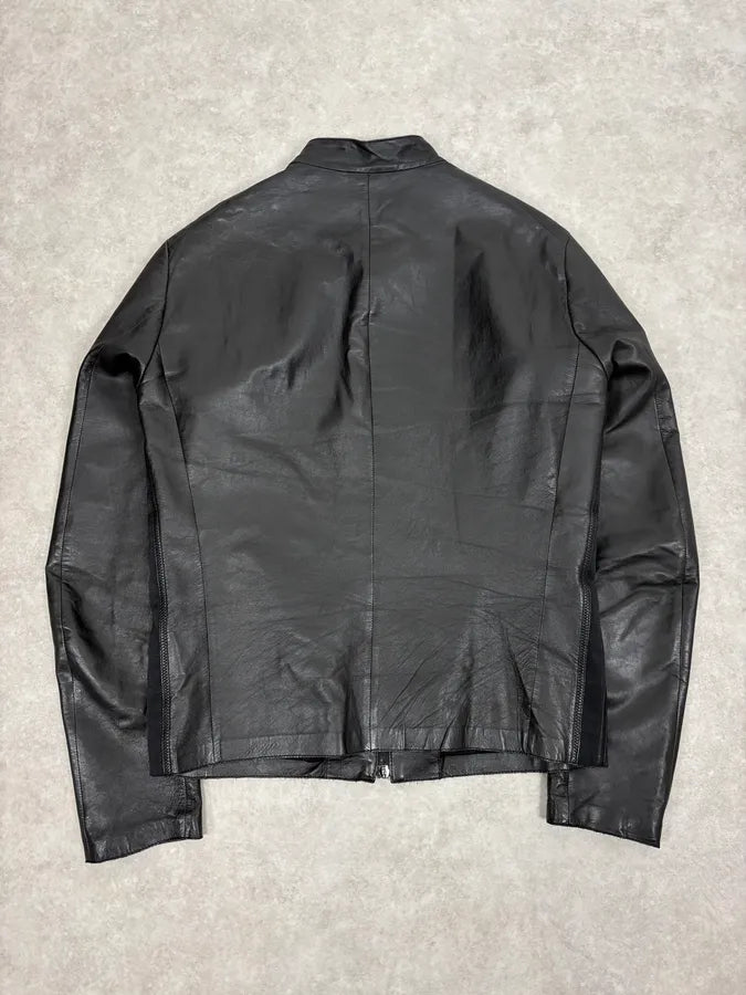 AW2021 Emporio Armani Black Premium Minimalist Leather Jacket uhIPqeO 3