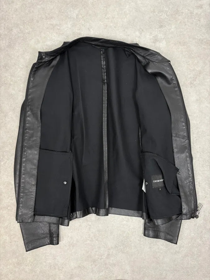 AW2021 Emporio Armani Black Premium Minimalist Leather Jacket uhIPqeO 5
