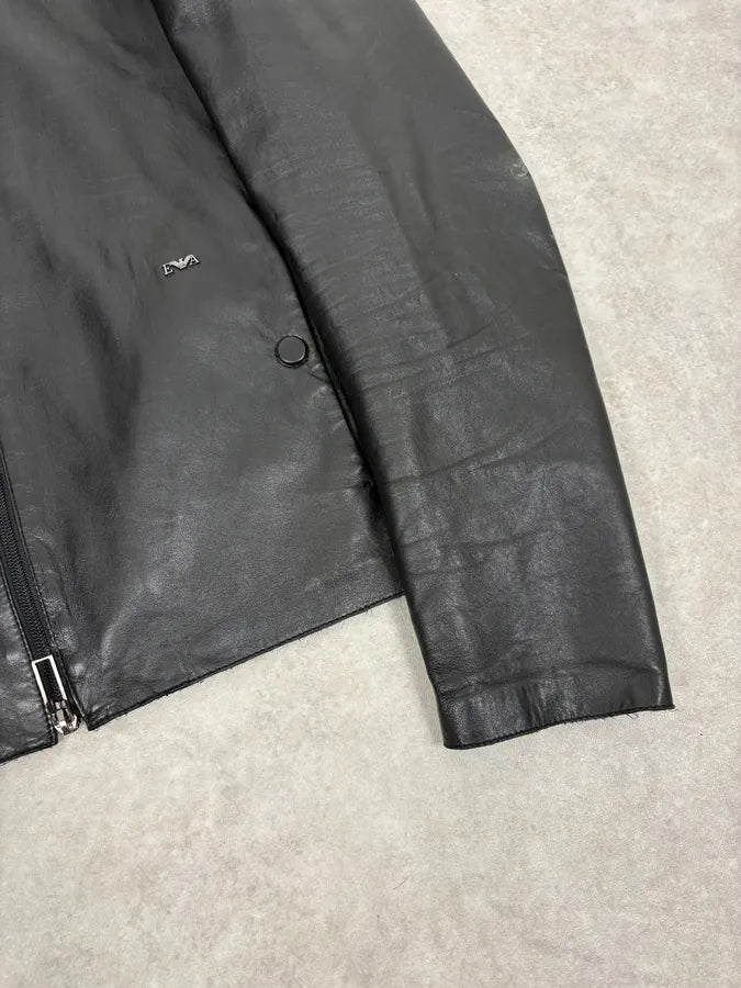 AW2021 Emporio Armani Black Premium Minimalist Leather Jacket uhIPqeO 4