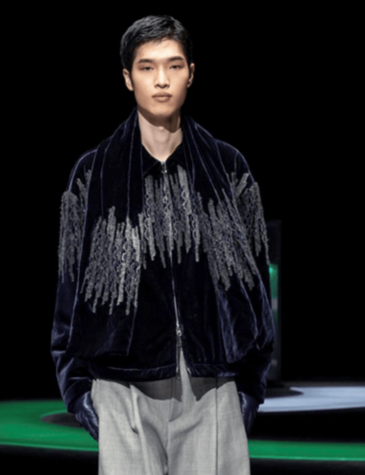 AW2021 Emporio Armani Navy Velvet Reversible Bomber Jacket wdZuAPp 1