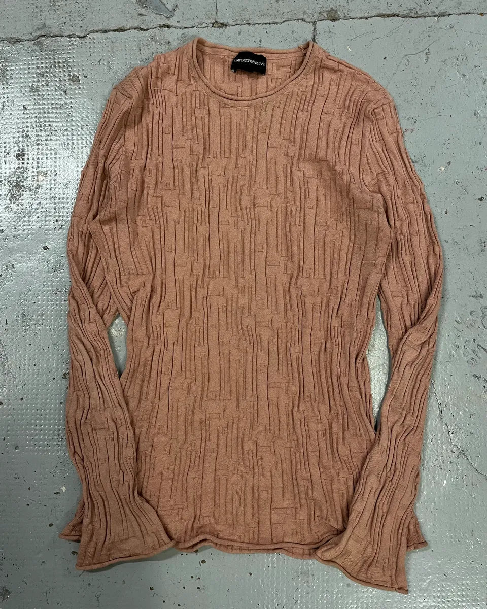 AW2021 Emporio Armani Pink Textured Sweater nPnpvUM 3
