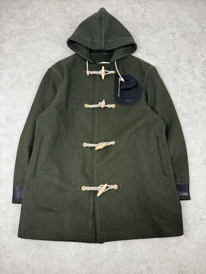 AW2021 Maison Margiela Montgomery Green Wool & Leather Hooded Coat GfHdTpE 0
