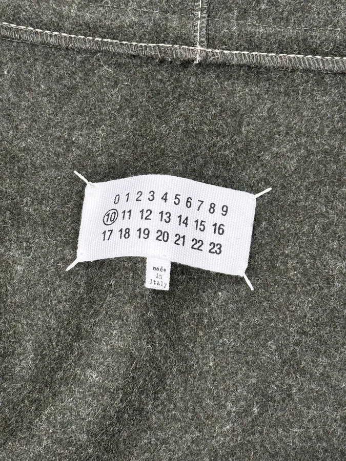 AW2021 Maison Margiela Montgomery Green Wool & Leather Hooded Coat GfHdTpE 11
