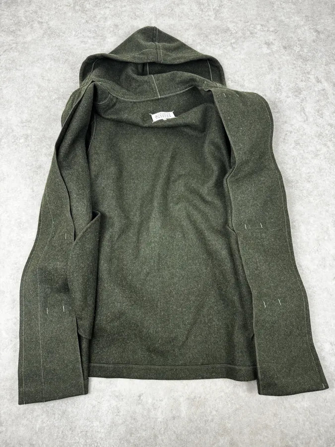 AW2021 Maison Margiela Montgomery Green Wool & Leather Hooded Coat GfHdTpE 6