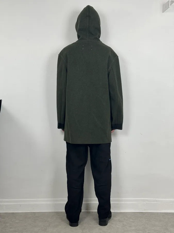 AW2021 Maison Margiela Montgomery Green Wool & Leather Hooded Coat GfHdTpE 2