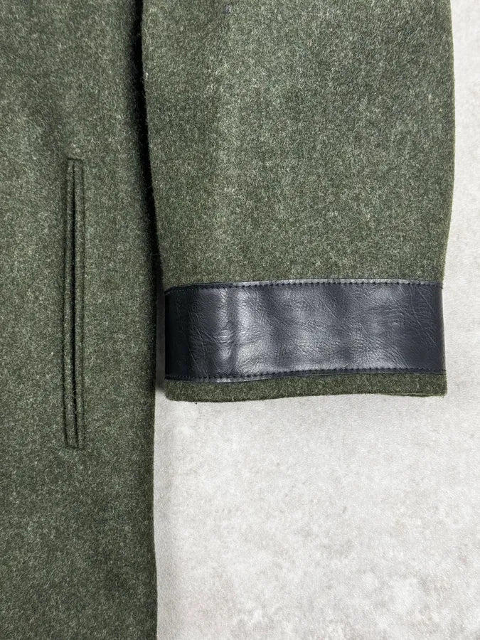 AW2021 Maison Margiela Montgomery Green Wool & Leather Hooded Coat GfHdTpE 8