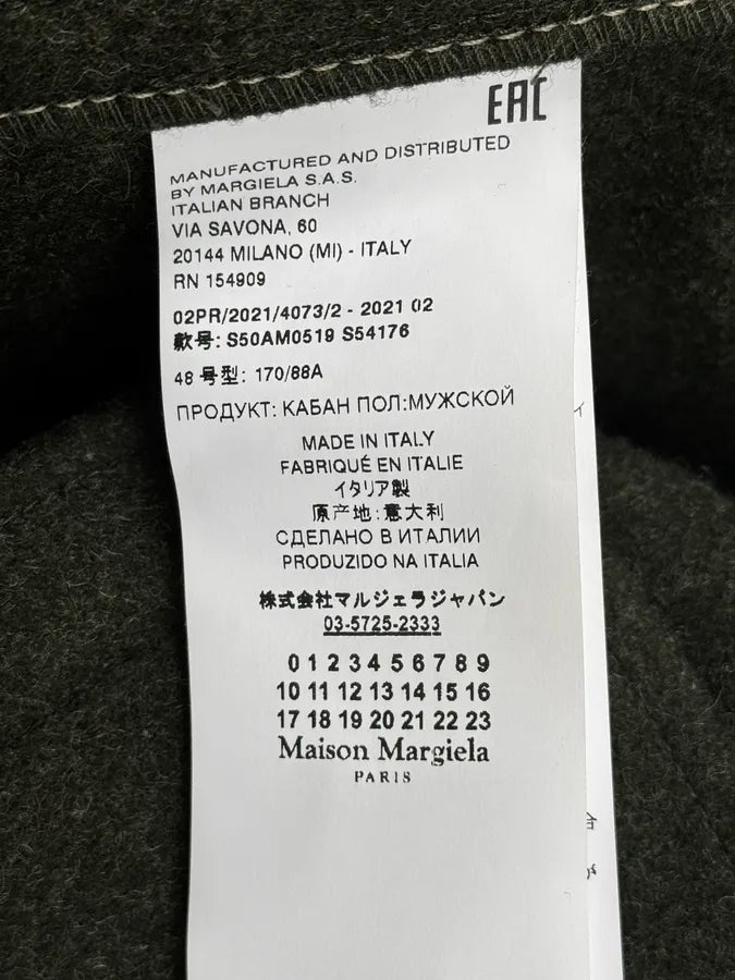 AW2021 Maison Margiela Montgomery Green Wool & Leather Hooded Coat GfHdTpE 12