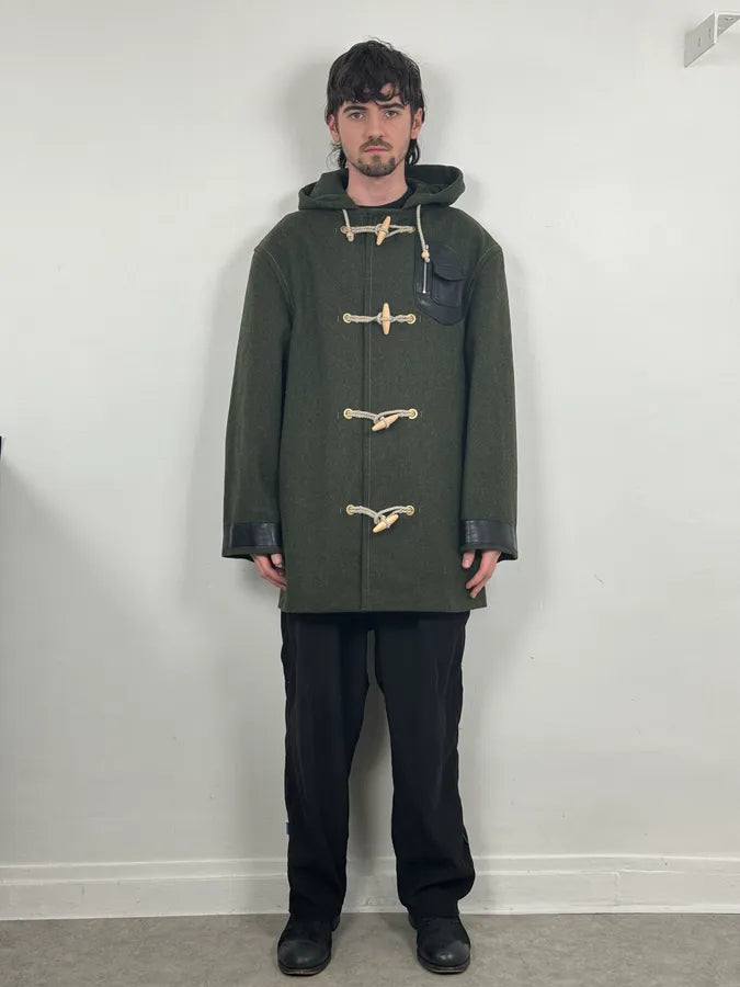 AW2021 Maison Margiela Montgomery Green Wool & Leather Hooded Coat GfHdTpE 1