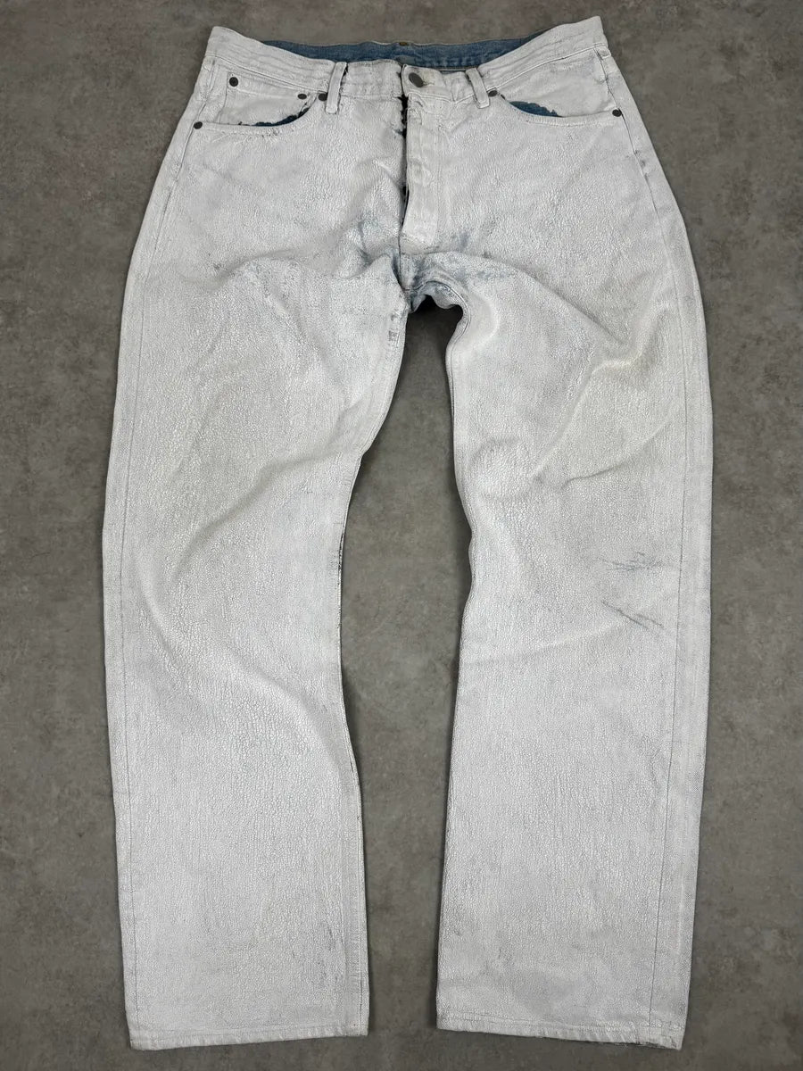 AW2021 Maison Margiela Painted White Cracked Denim Jeans Hcpzrhh 3