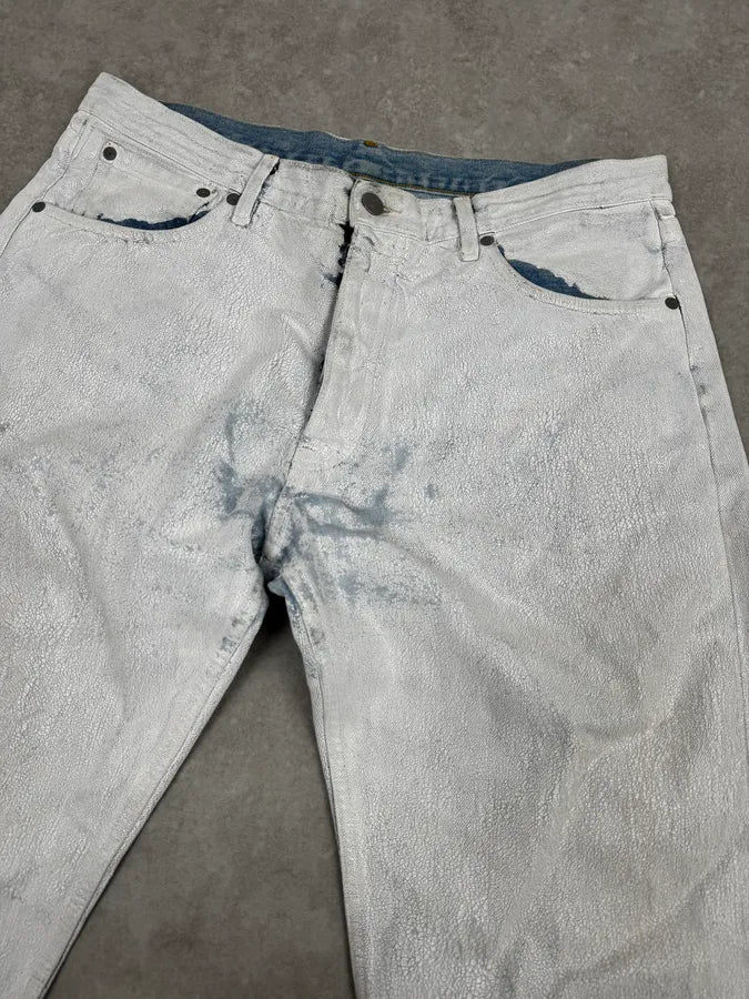 AW2021 Maison Margiela Painted White Cracked Denim Jeans Hcpzrhh 5