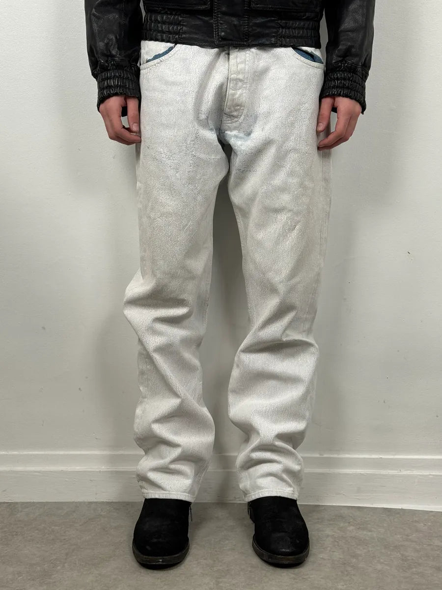 AW2021 Maison Margiela Painted White Cracked Denim Jeans Hcpzrhh 0