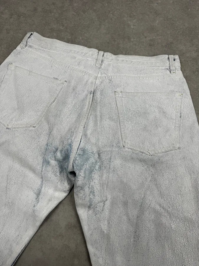 AW2021 Maison Margiela Painted White Cracked Denim Jeans Hcpzrhh 6