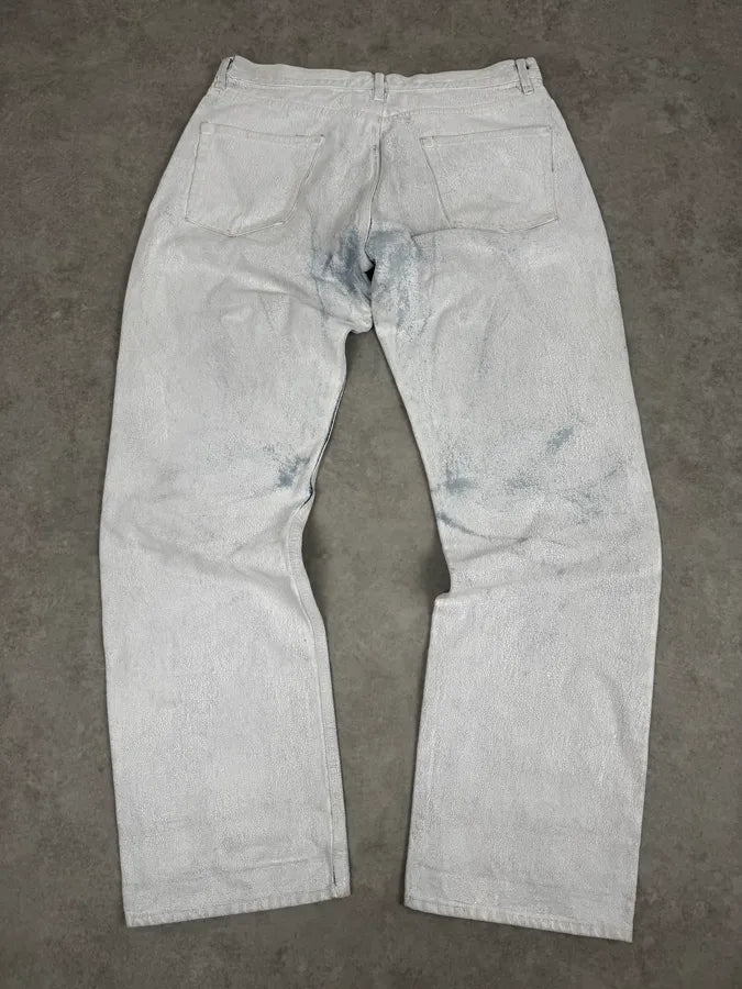 AW2021 Maison Margiela Painted White Cracked Denim Jeans Hcpzrhh 4