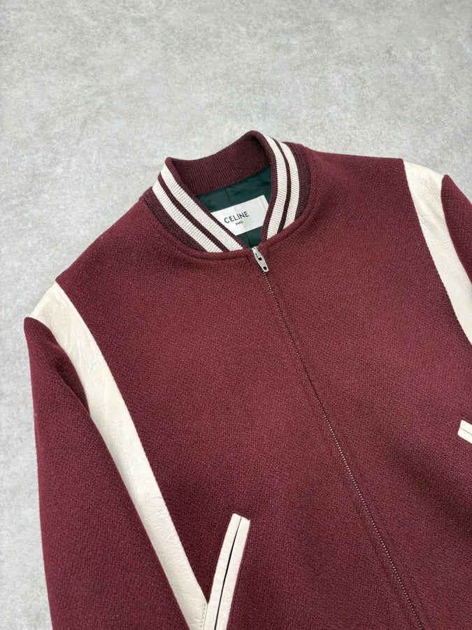 AW2022 Céline Burgundy Wool & Leather Sample Teddy Jacket xLmWYRd 4