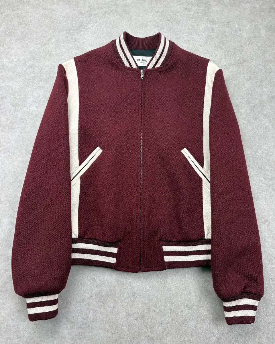 AW2022 Céline Burgundy Wool & Leather Sample Teddy Jacket xLmWYRd 0