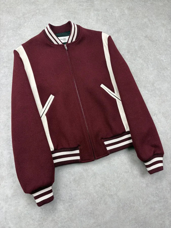 AW2022 Céline Burgundy Wool & Leather Sample Teddy Jacket xLmWYRd 3