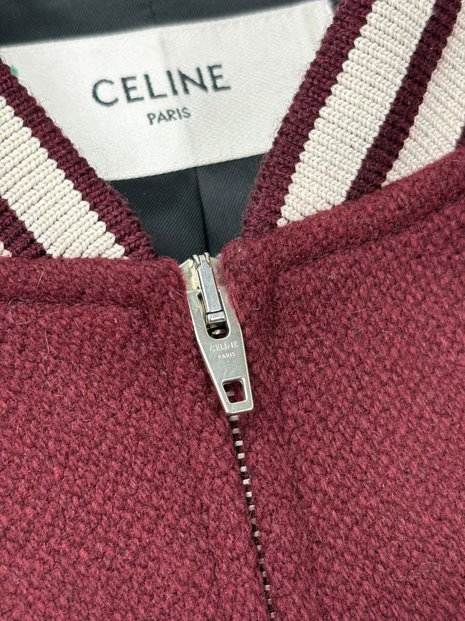 AW2022 Céline Burgundy Wool & Leather Sample Teddy Jacket xLmWYRd 9