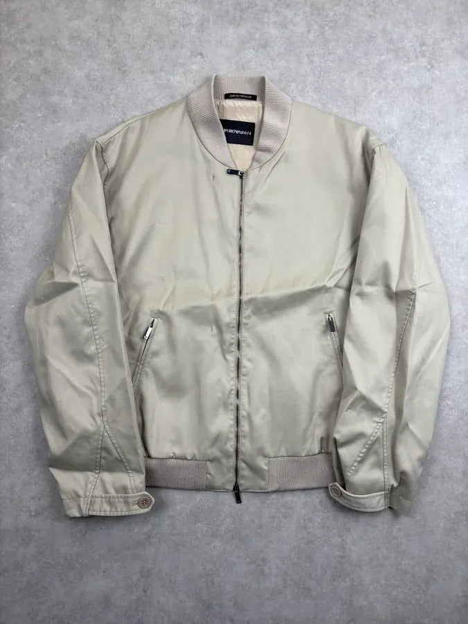 AW2022 Emporio Armani Beige Cotton Zip Bomber Jacket iEOgVQZ 0