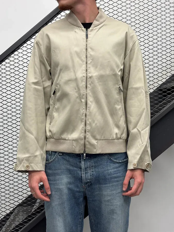 AW2022 Emporio Armani Beige Cotton Zip Bomber Jacket iEOgVQZ 1