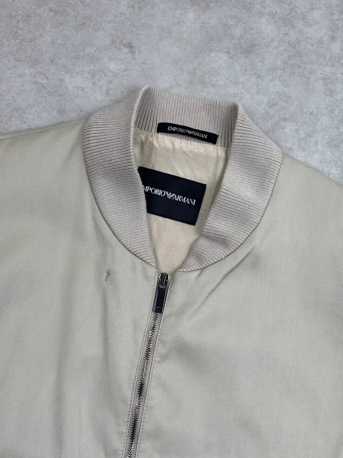 AW2022 Emporio Armani Beige Cotton Zip Bomber Jacket iEOgVQZ 3
