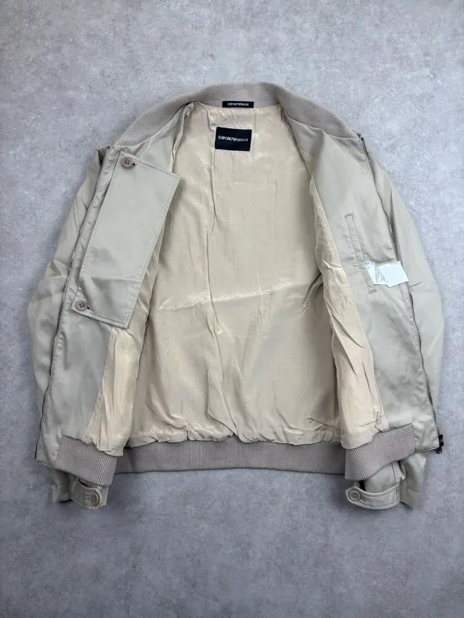AW2022 Emporio Armani Beige Cotton Zip Bomber Jacket iEOgVQZ 6