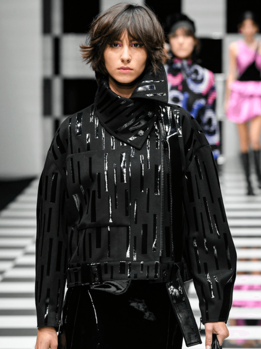 AW2022 Emporio Armani Black Asymmetrical Zip Cropped Bomber Jacket tApXHki 1