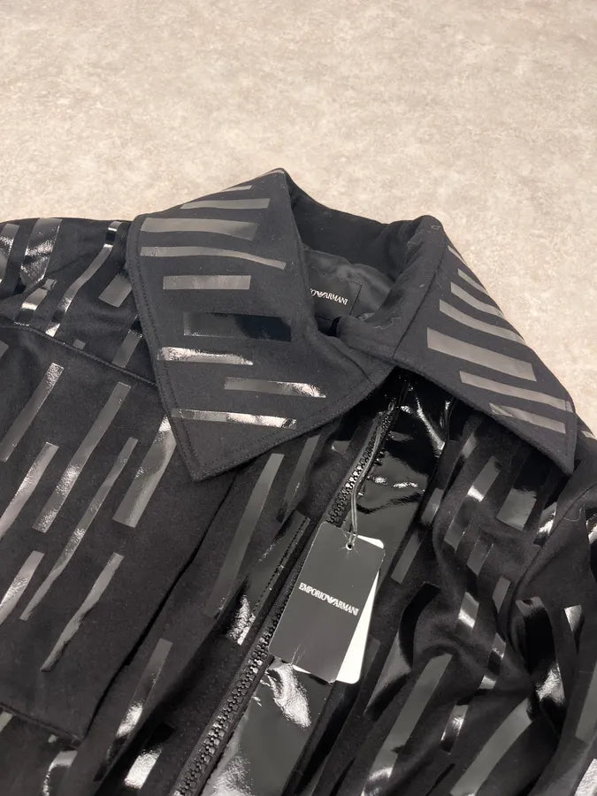 AW2022 Emporio Armani Black Asymmetrical Zip Cropped Bomber Jacket tApXHki 5