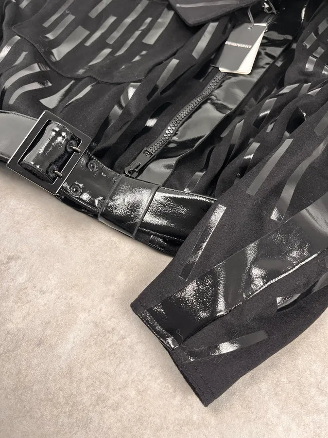 AW2022 Emporio Armani Black Asymmetrical Zip Cropped Bomber Jacket tApXHki 6