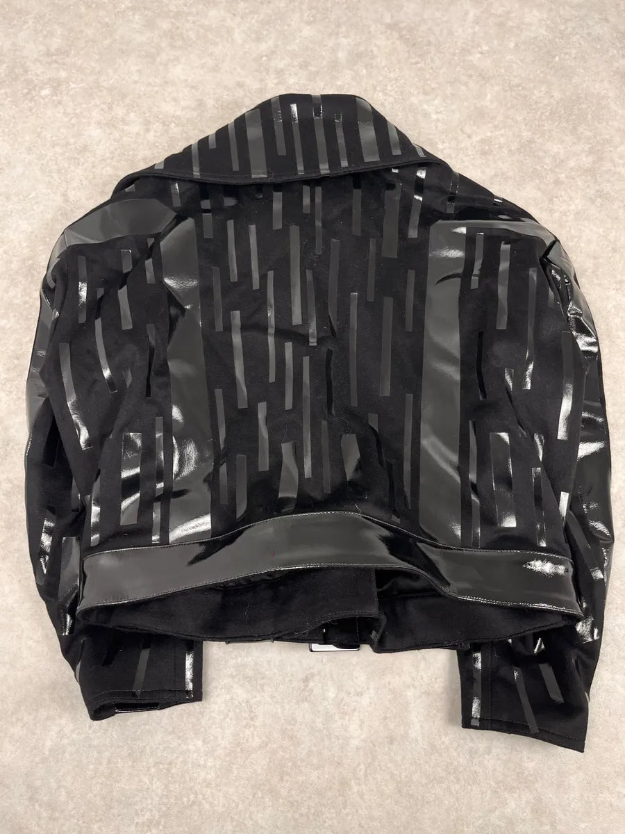 AW2022 Emporio Armani Black Asymmetrical Zip Cropped Bomber Jacket tApXHki 7