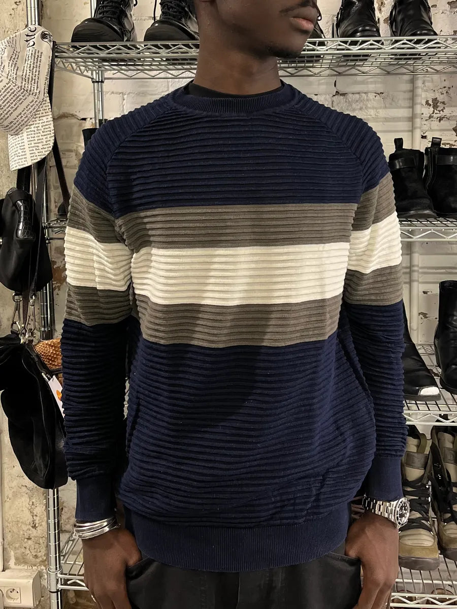 AW2022 Emporio Armani Navy Lined Cozy Accordeon Sweater yLjOkvh 1