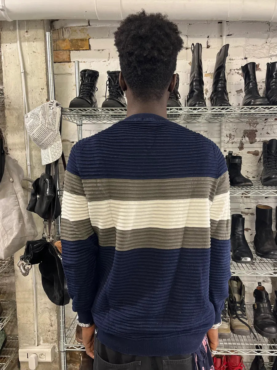 AW2022 Emporio Armani Navy Lined Cozy Accordeon Sweater yLjOkvh 2